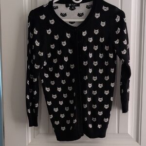 Stylish Black and White Cat Pattern Cardigan